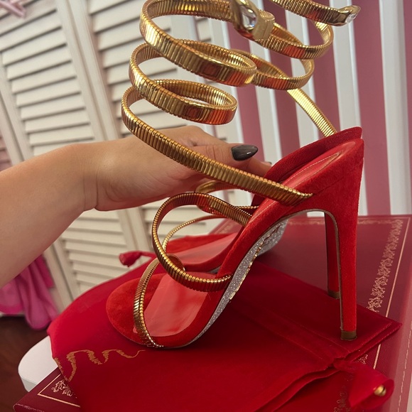 Rene Caovilla Red and Gold Strappy Heels - Picture 3 of 4